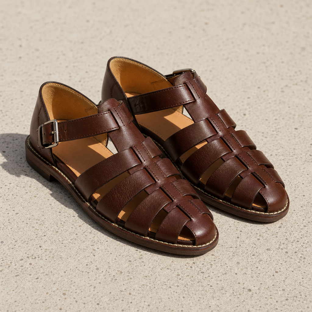 Hyeres Leather Fisherman Sandals in Dark Brown
