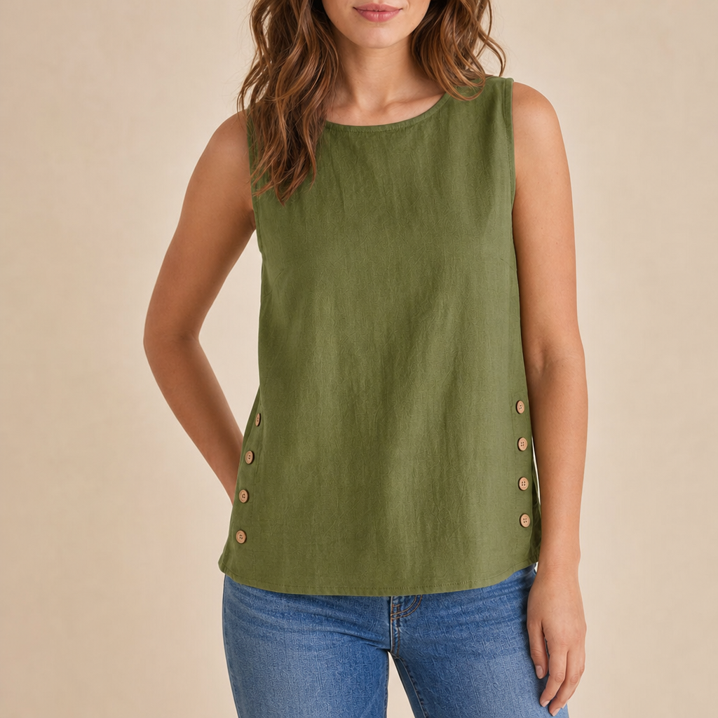 Imperia Linen Button Side Tank in Green