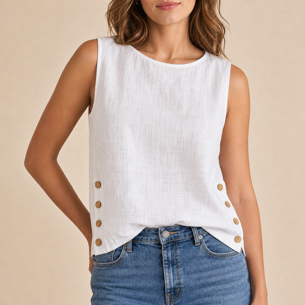 Imperia Linen Button Side Tank in White