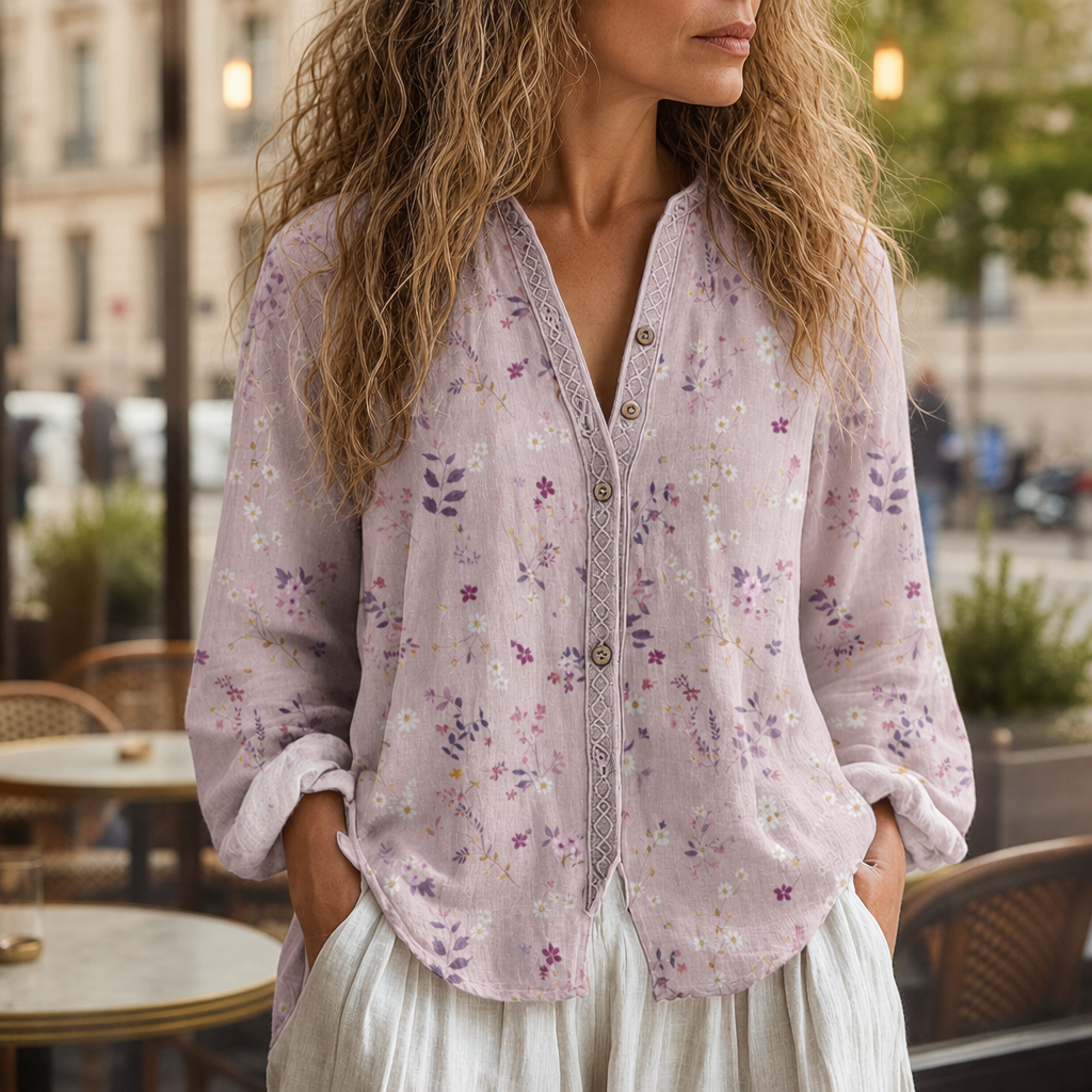 Ios Vintage Leaf Print Blouse in Pink