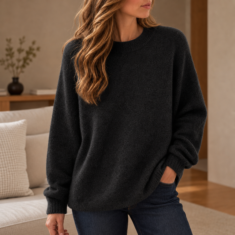 Jerez Oversized Crew Neck Sweater in Black