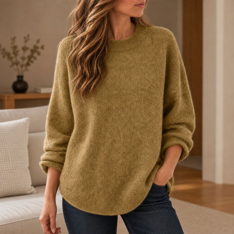 Jerez Oversized Crew Neck Sweater in Khaki