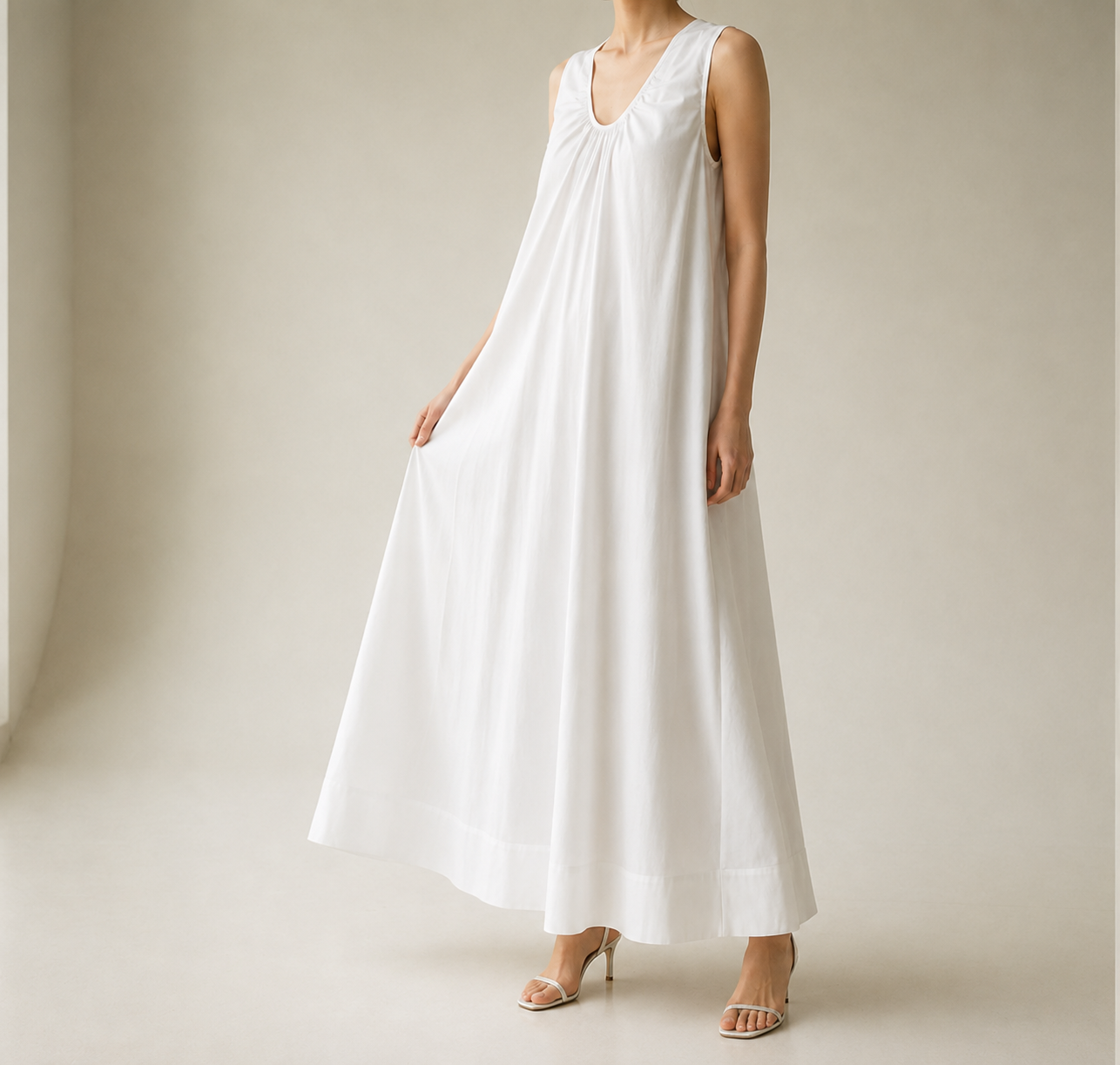 Sitges Smocked A-Line Maxi Dress in White