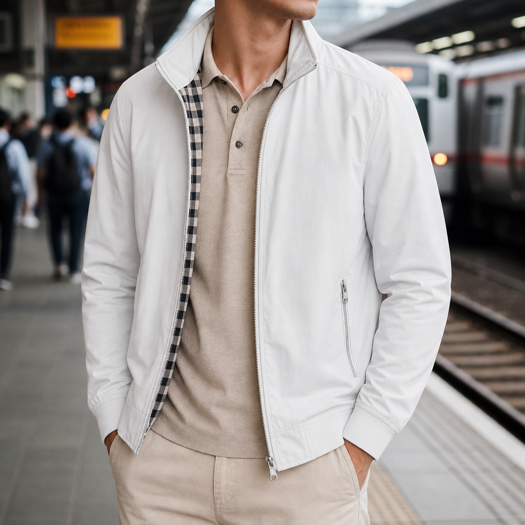 Kefalonia Stand Collar Bomber Jacket in White