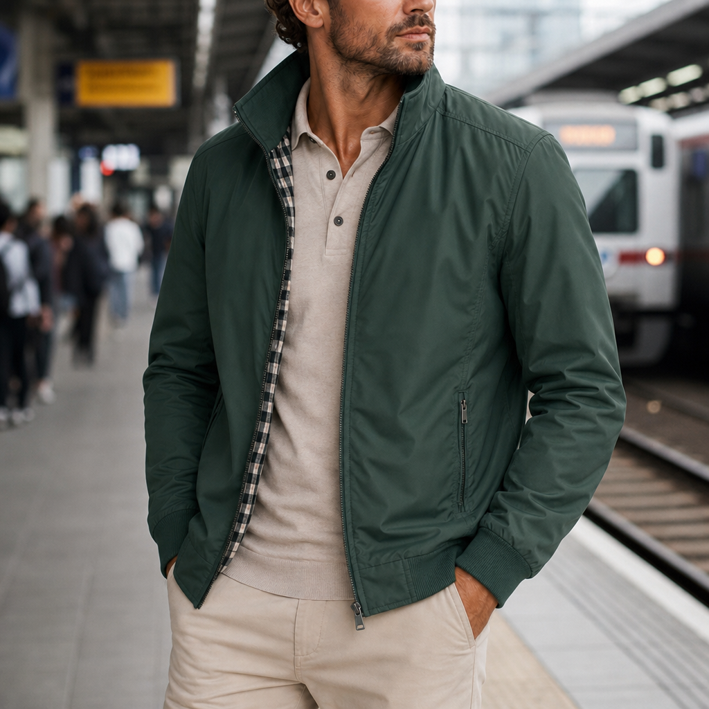 Kefalonia Stand Collar Bomber Jacket in Green