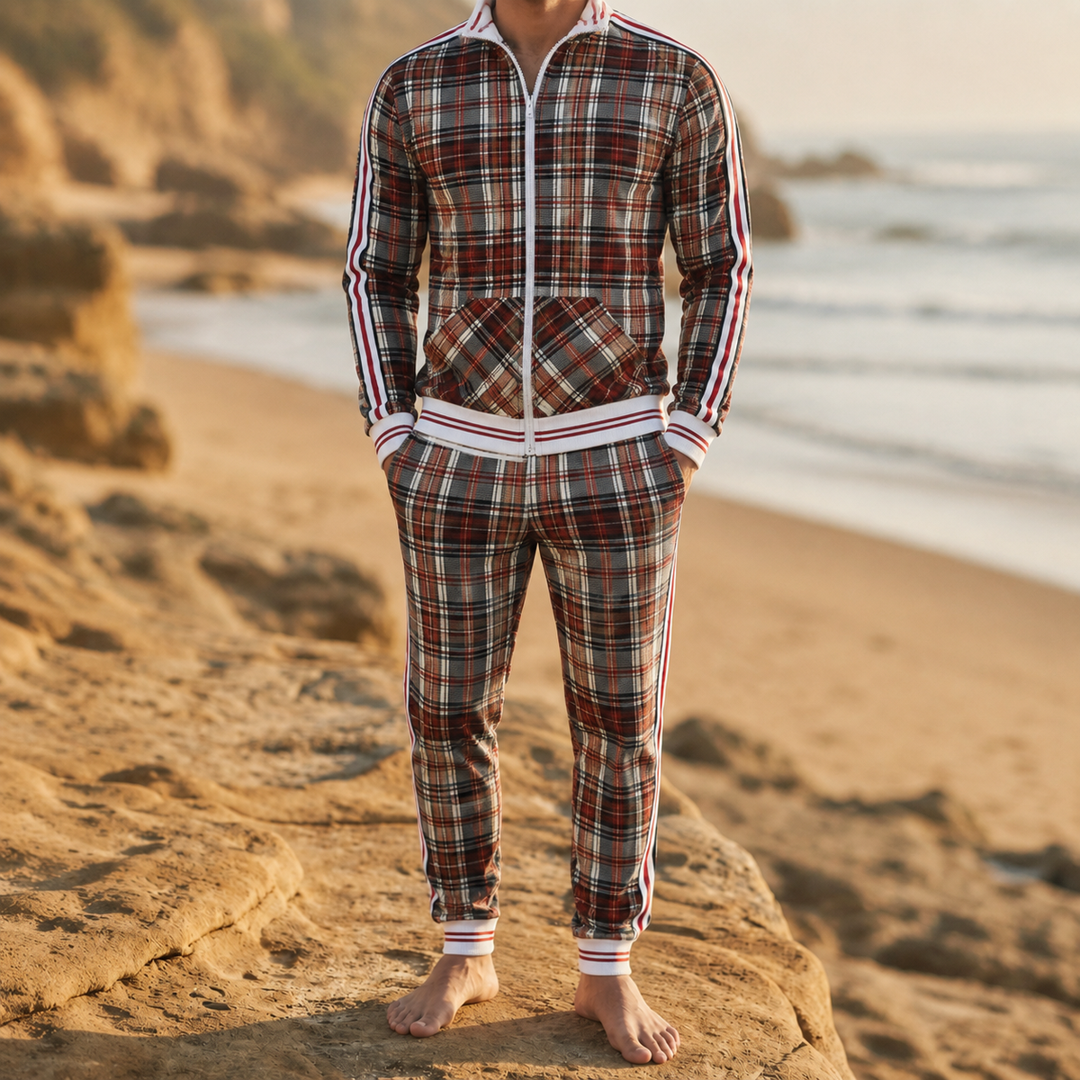 Lucca Plaid Stripe Tracksuit Set