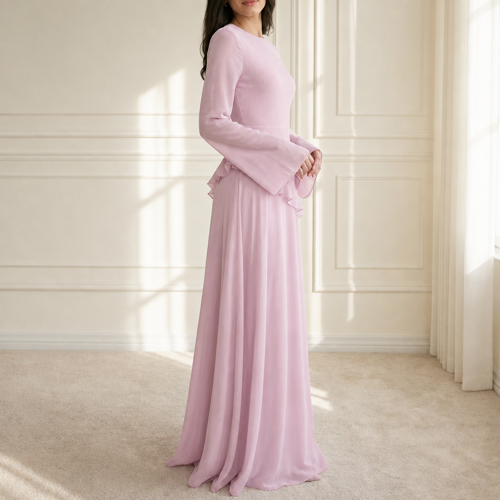 Korcula Ruffle Flared Sleeve Maxi Dress in Pink