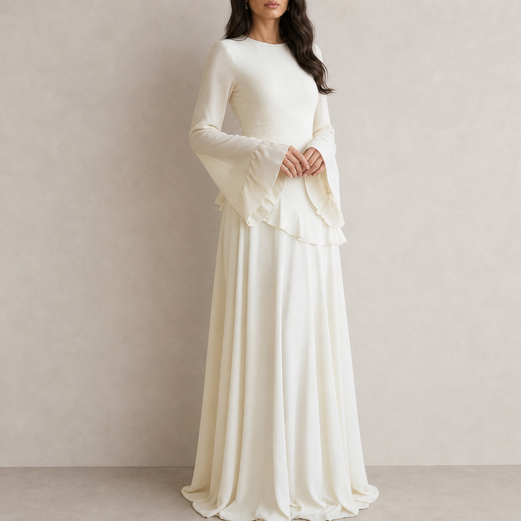 Korcula Ruffle Flared Sleeve Maxi Dress in White