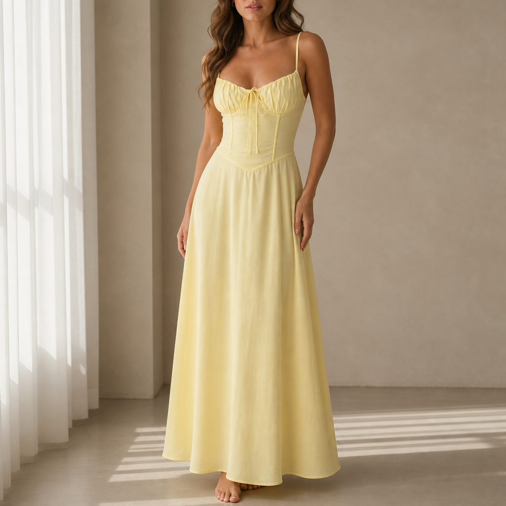 Kos Corset Bodice Maxi Dress in Yellow