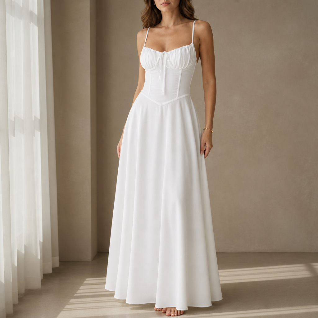 Kos Corset Bodice Maxi Dress in White