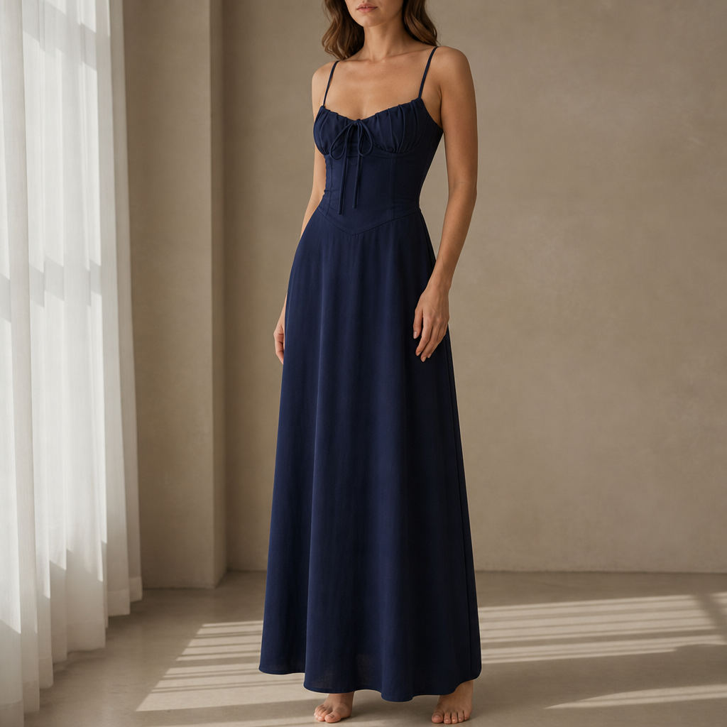 Kos Corset Bodice Maxi Dress in Navy