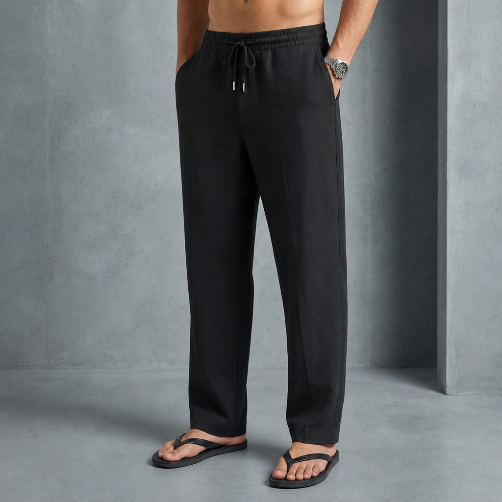Kyrenia Linen Drawstring Pants in Black
