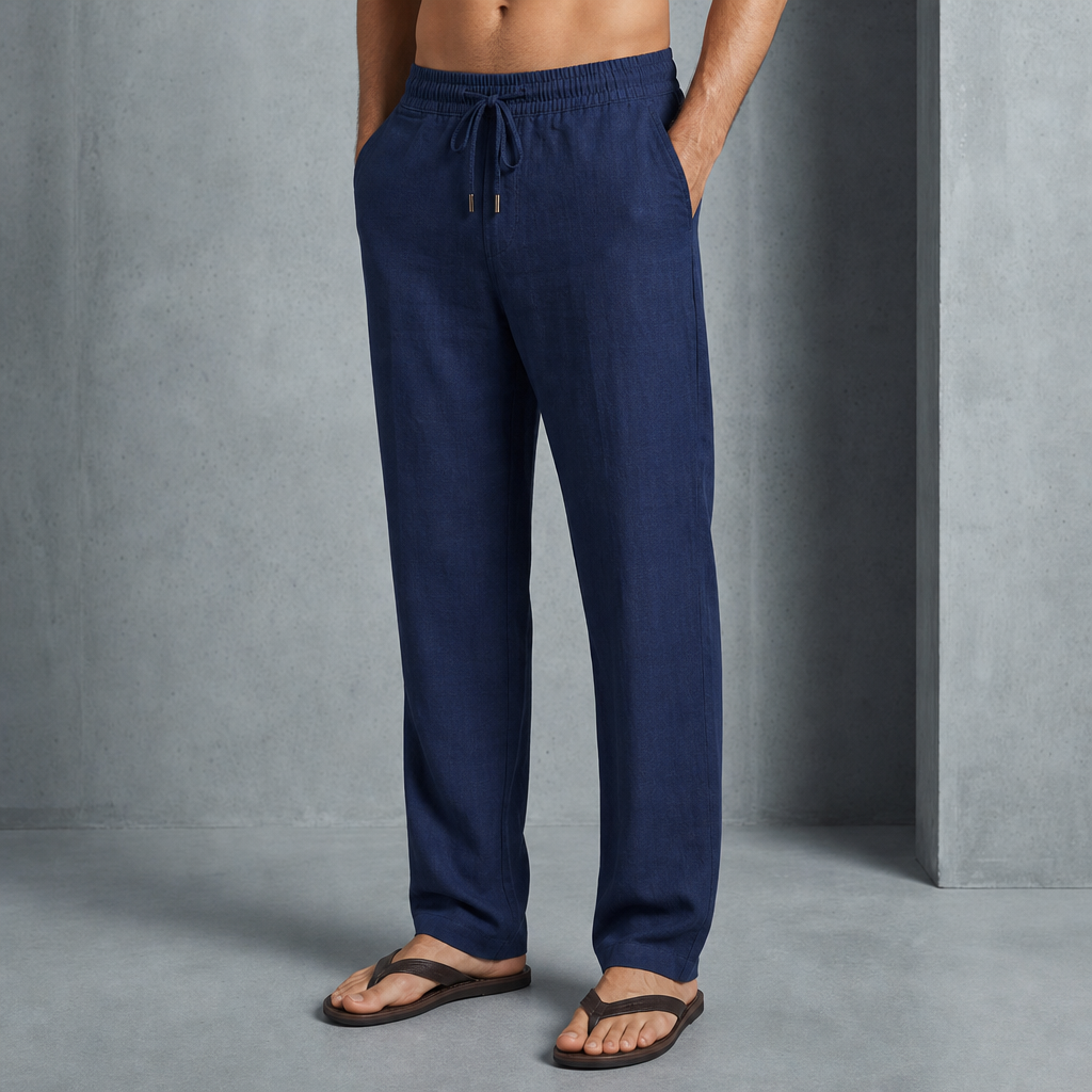 Kyrenia Linen Drawstring Pants in Blue