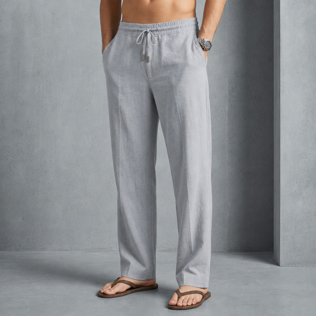 Kyrenia Linen Drawstring Pants in Gray