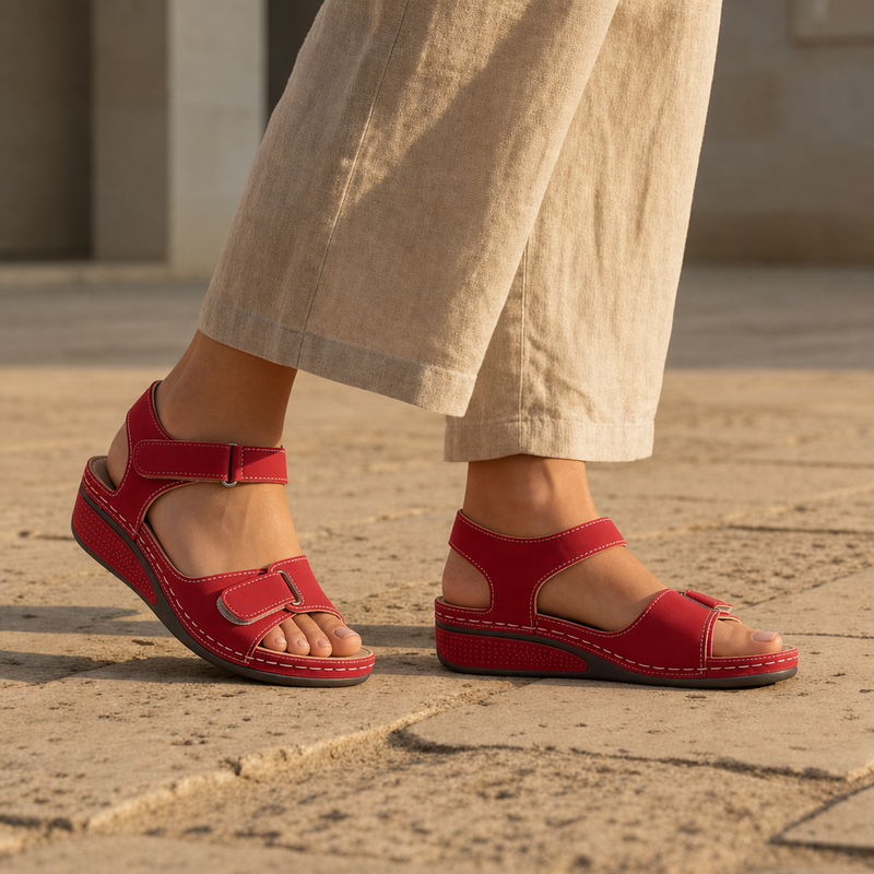 Kythnos Orthopedic Velcro Sandals in Red