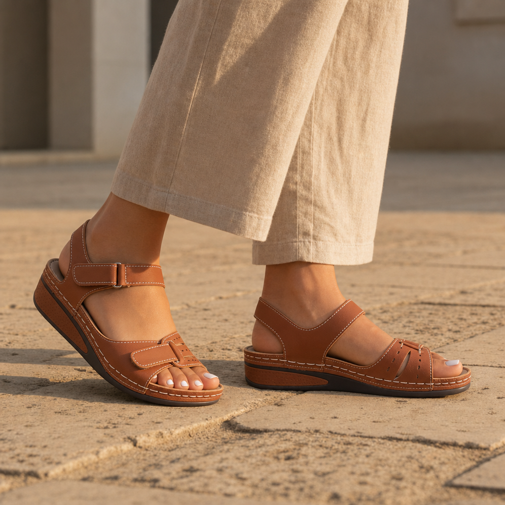 Kythnos Orthopedic Velcro Sandals in Brown