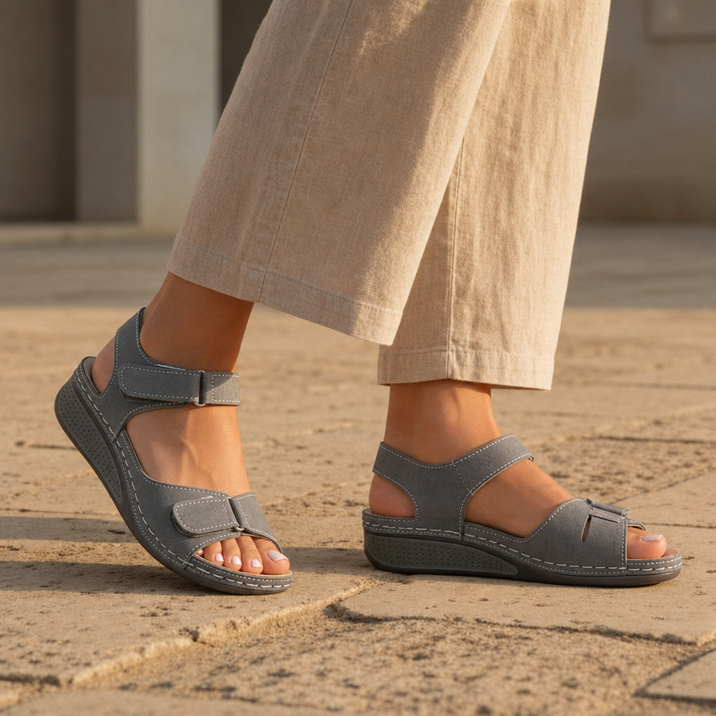 Kythnos Orthopedic Velcro Sandals in Gray