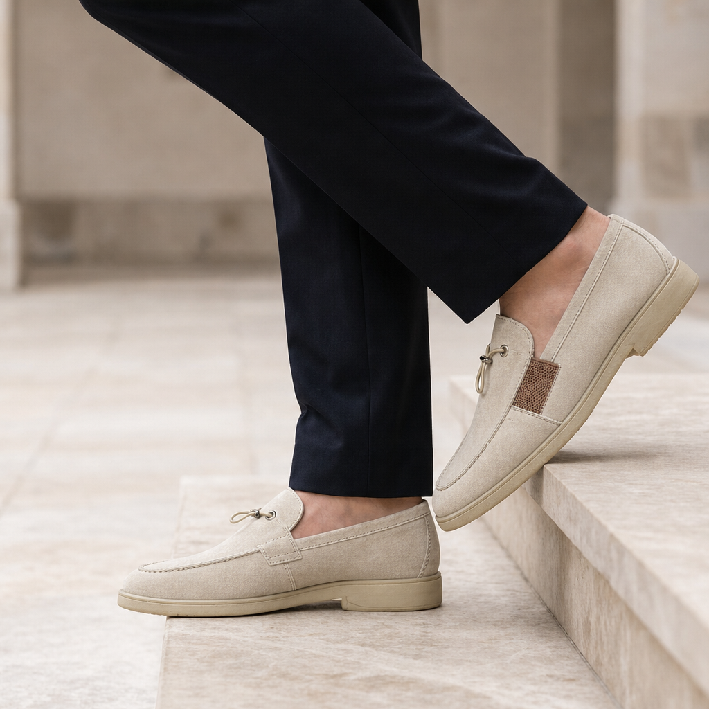 Lamego Suede Mesh Loafers in Khaki