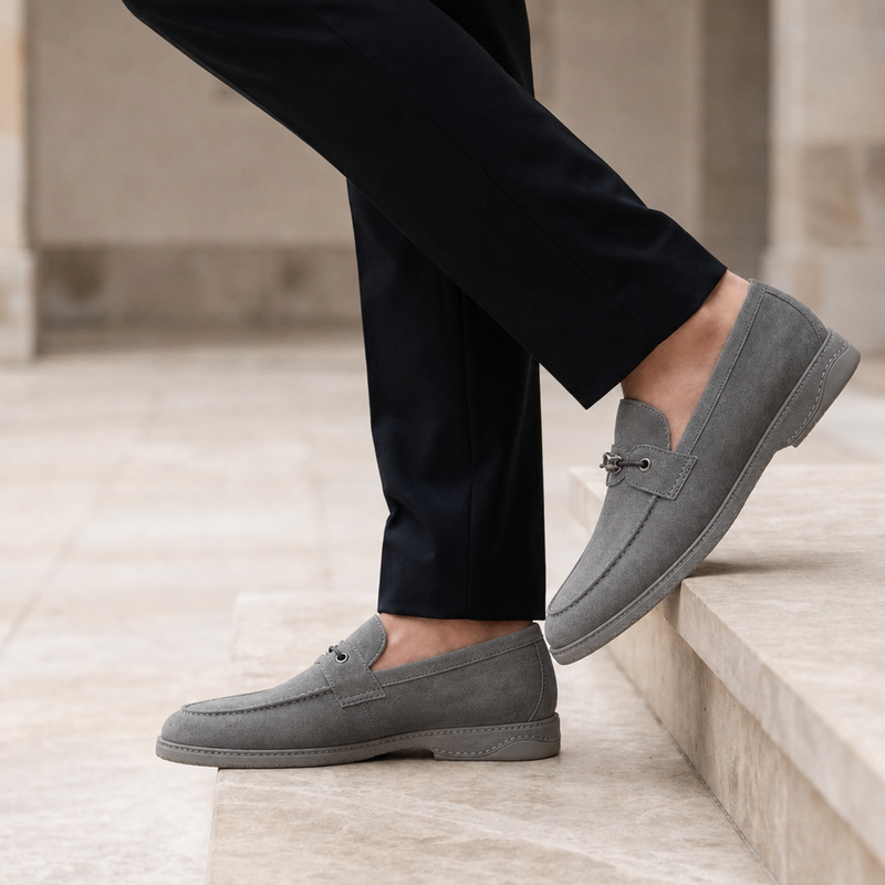 Lamego Suede Mesh Loafers in Gray