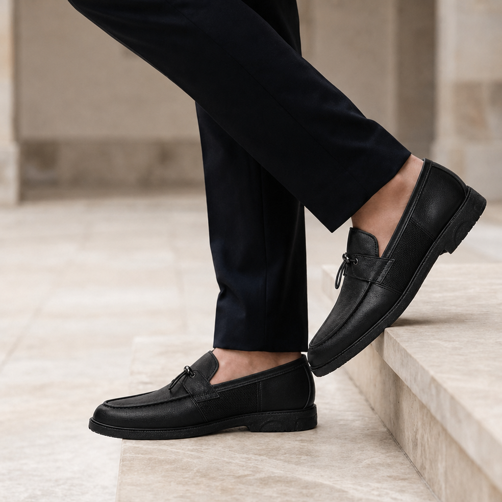 Lamego Suede Mesh Loafers in Black