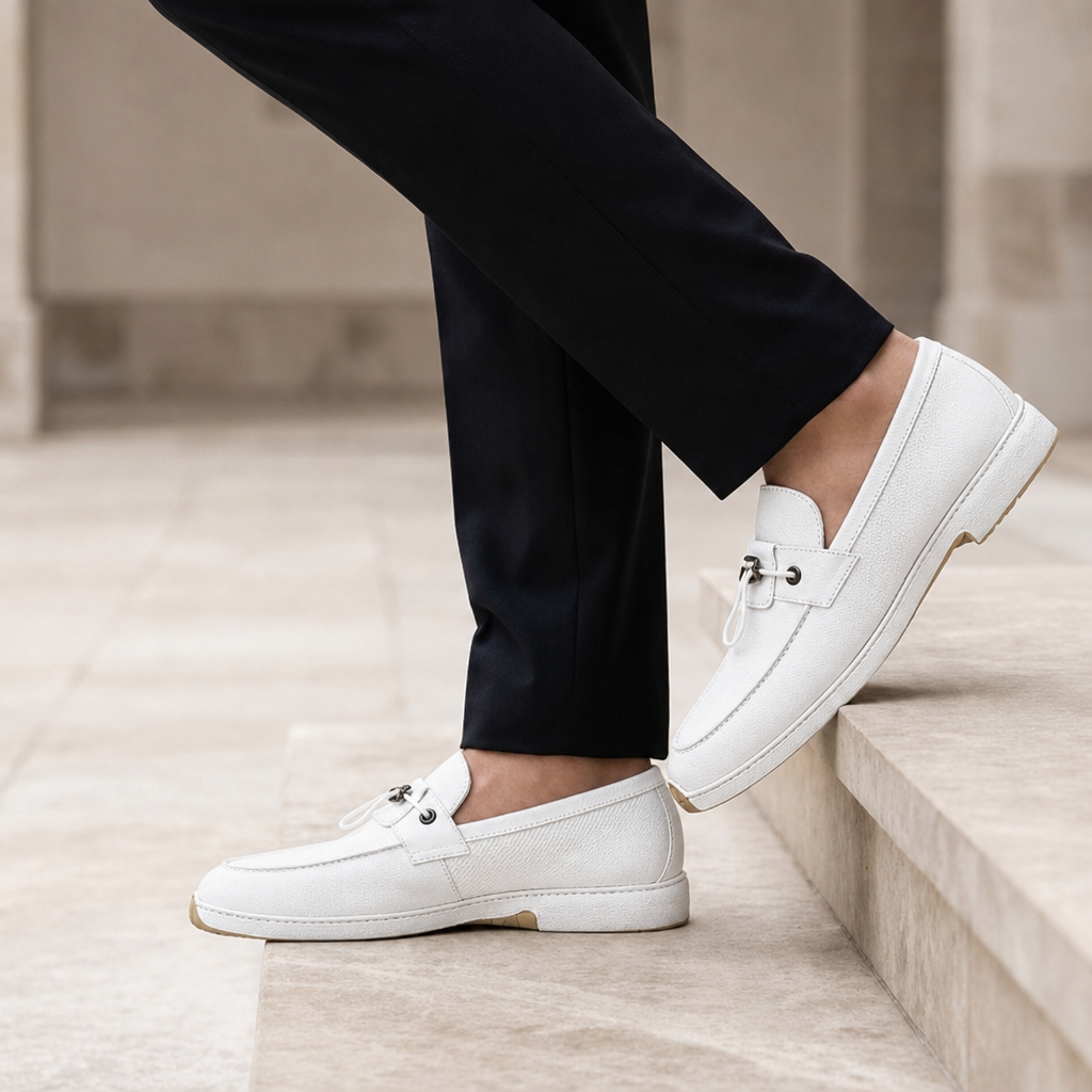 Lamego Suede Mesh Loafers in White