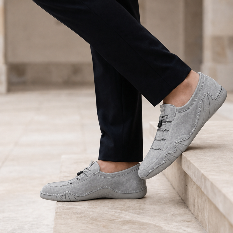 Lamego Suede Mesh Loafers in Light Gray