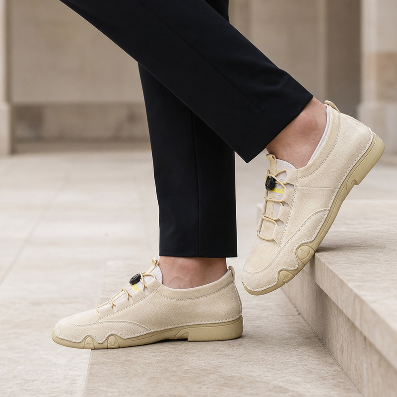 Lamego Suede Mesh Loafers in Beige