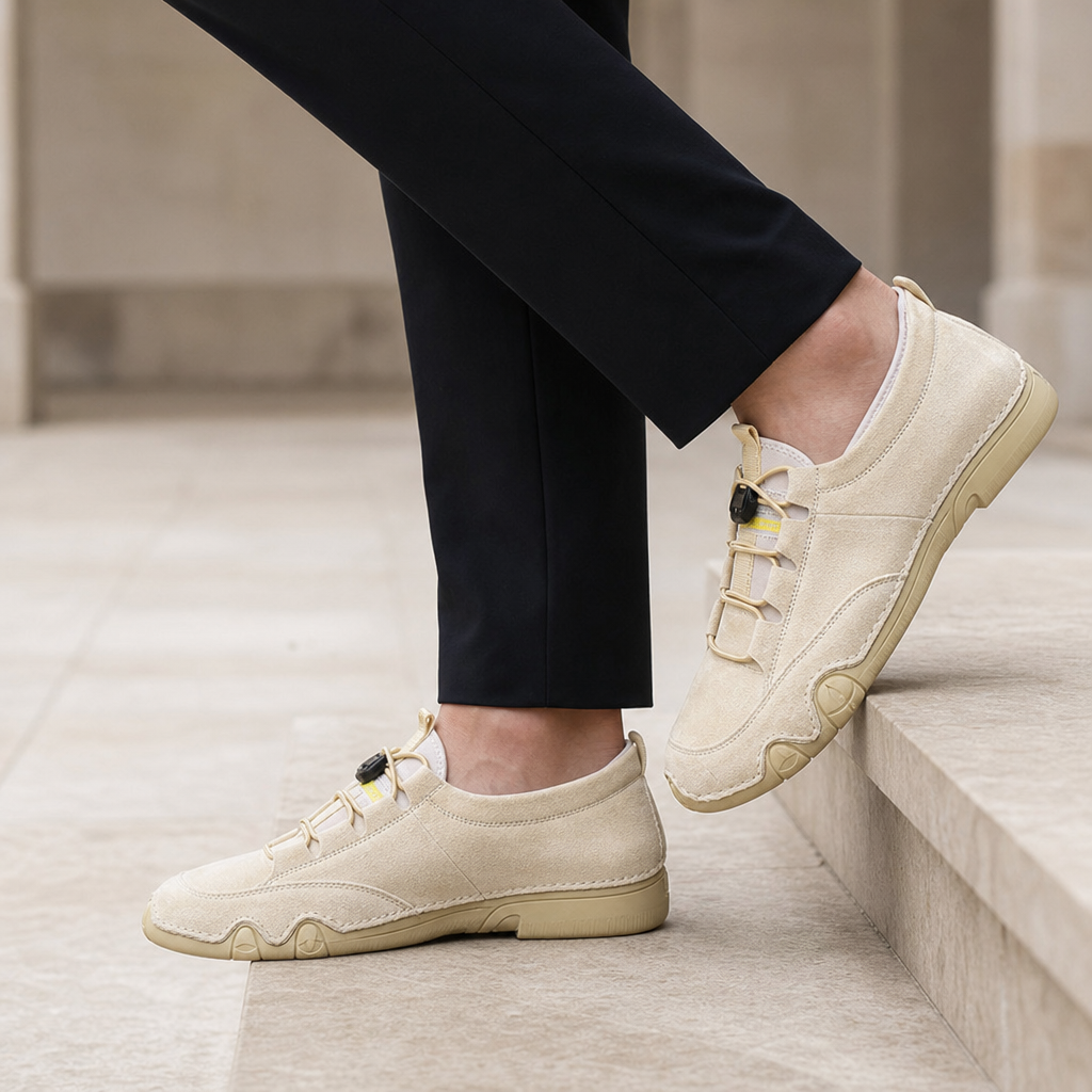 Lamego Suede Mesh Loafers in Beige