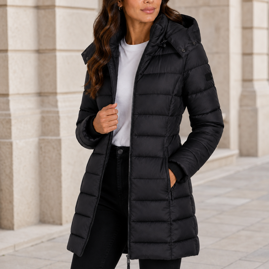 Lecce Long Hooded Puffer Coat in Black