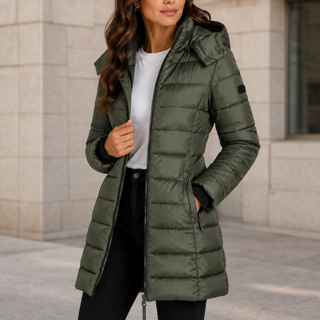 Lecce Long Hooded Puffer Coat in Green