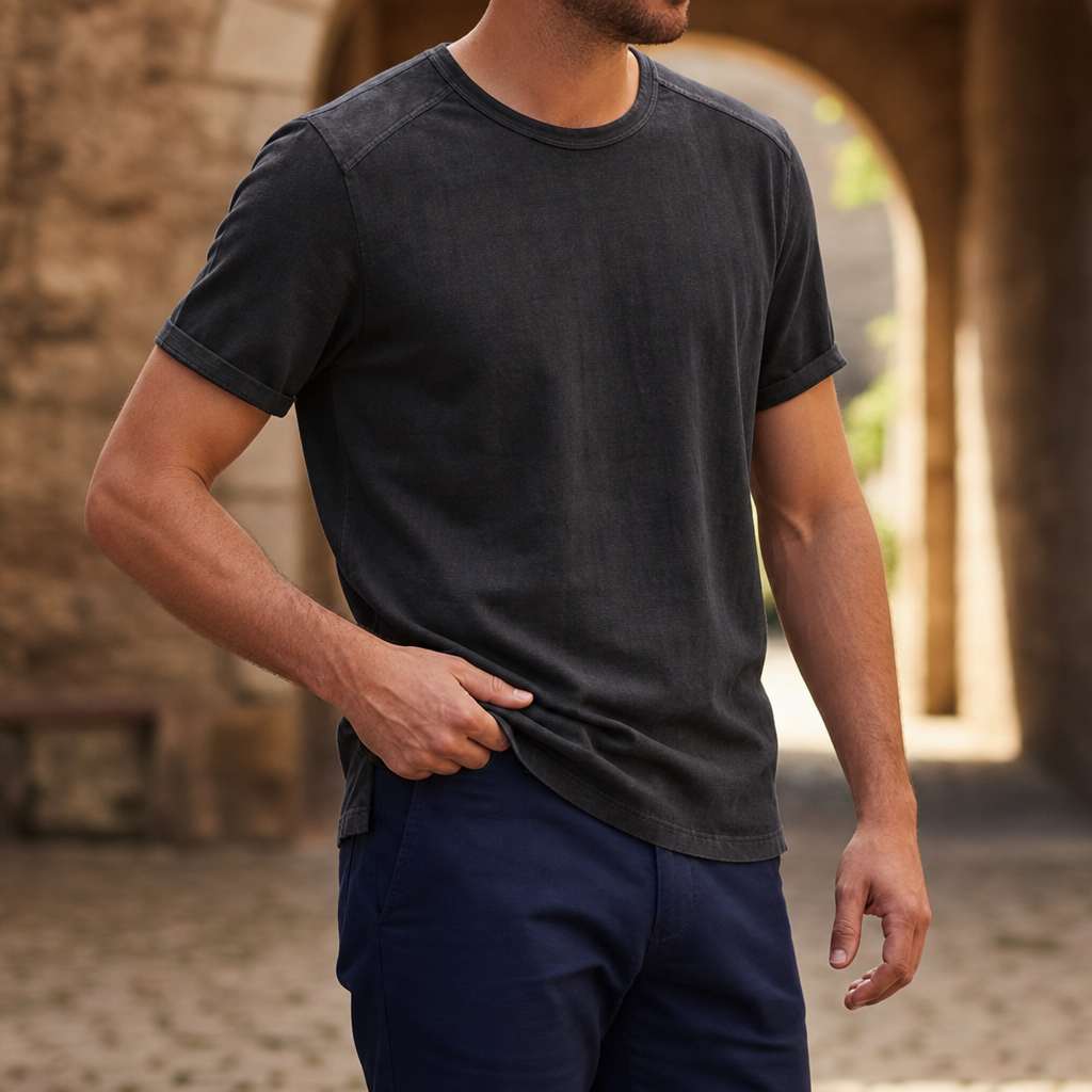Leros Vintage Cotton T-Shirt in Classic Black