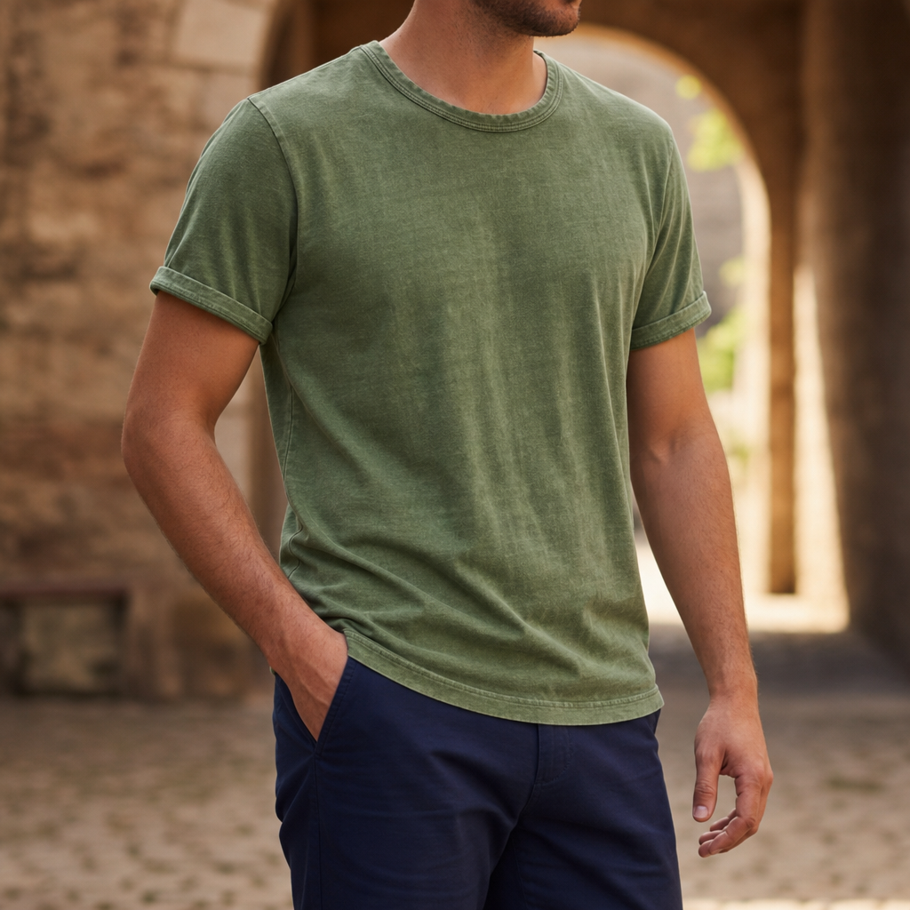 Leros Vintage Cotton T-Shirt in Army Green