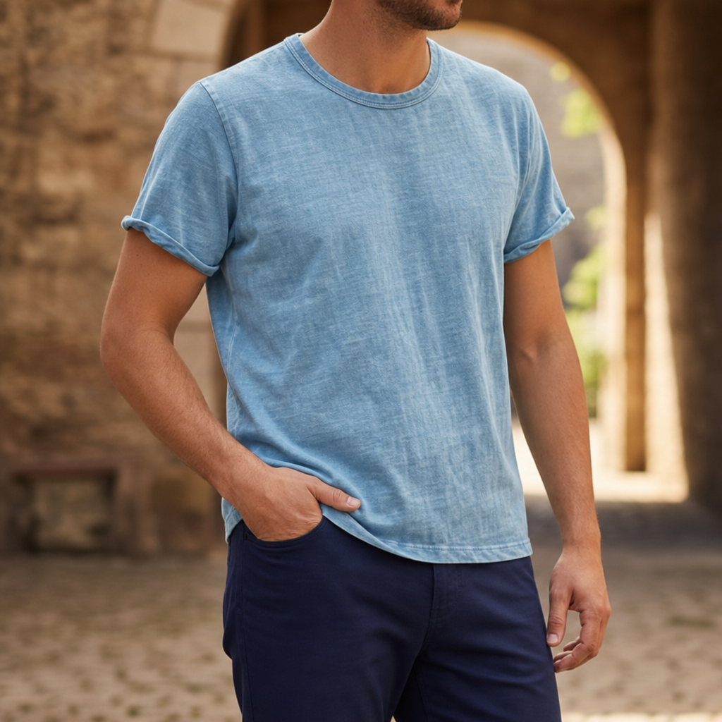 Leros Vintage Cotton T-Shirt in Azure