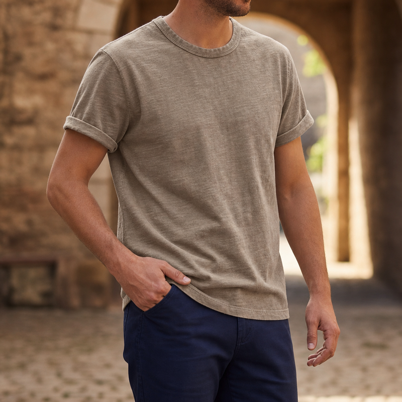 Leros Vintage Cotton T-Shirt in Coffee