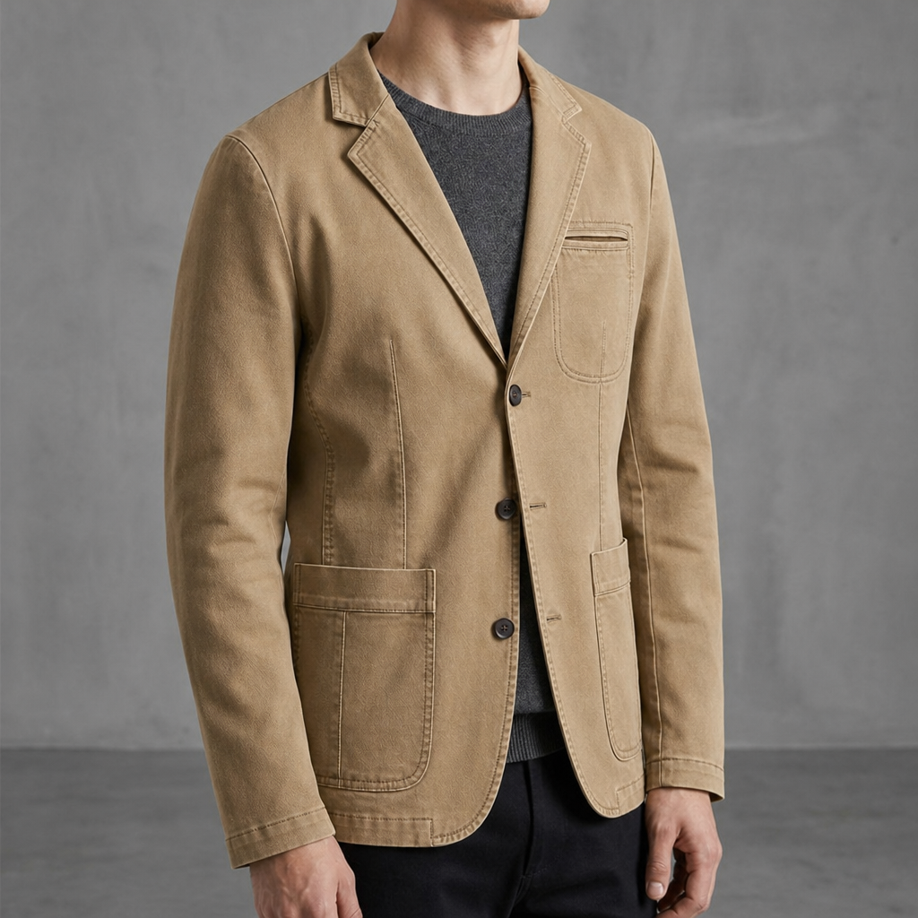 Lesvos Washed Cotton Blazer in Khaki