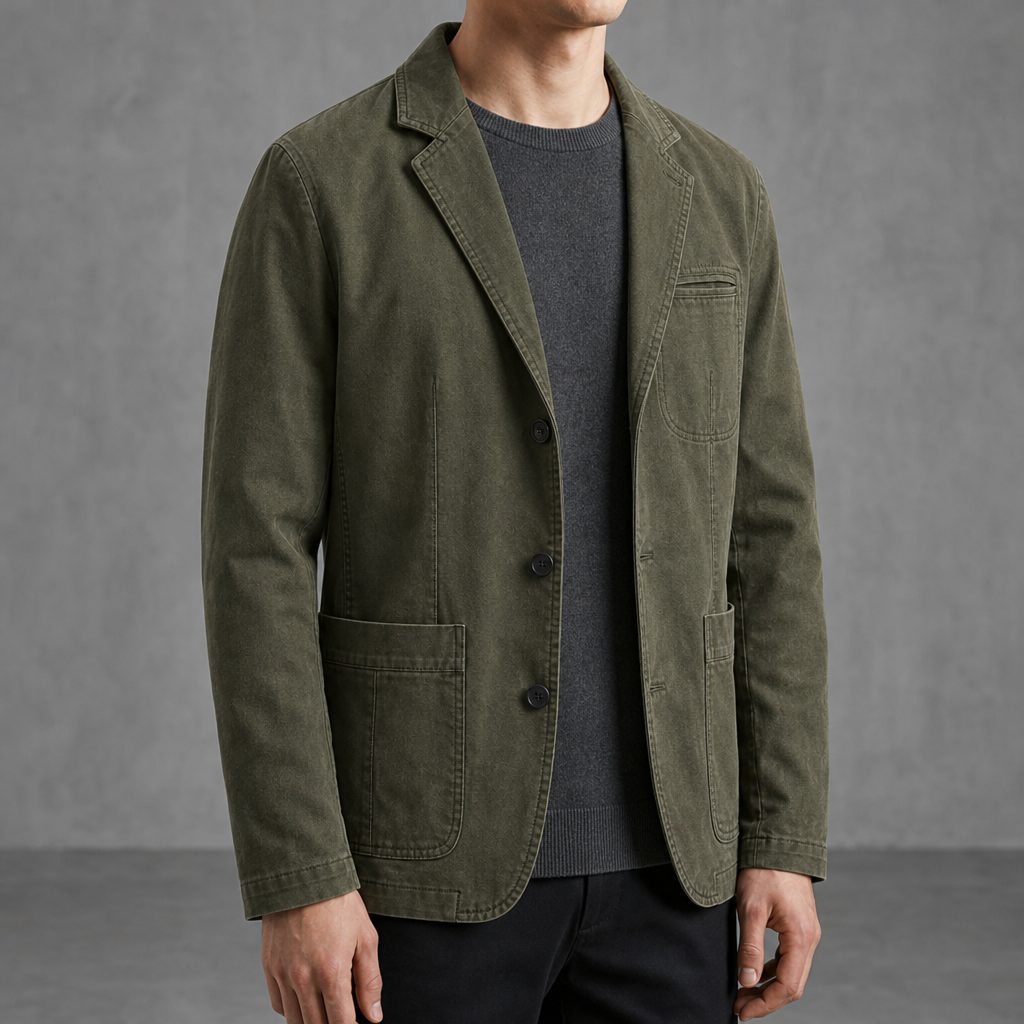 Lesvos Washed Cotton Blazer in Army Green