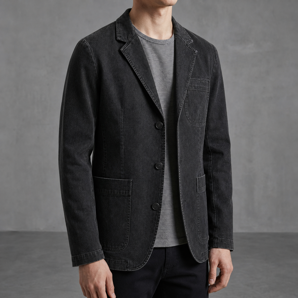 Lesvos Washed Cotton Blazer in Black