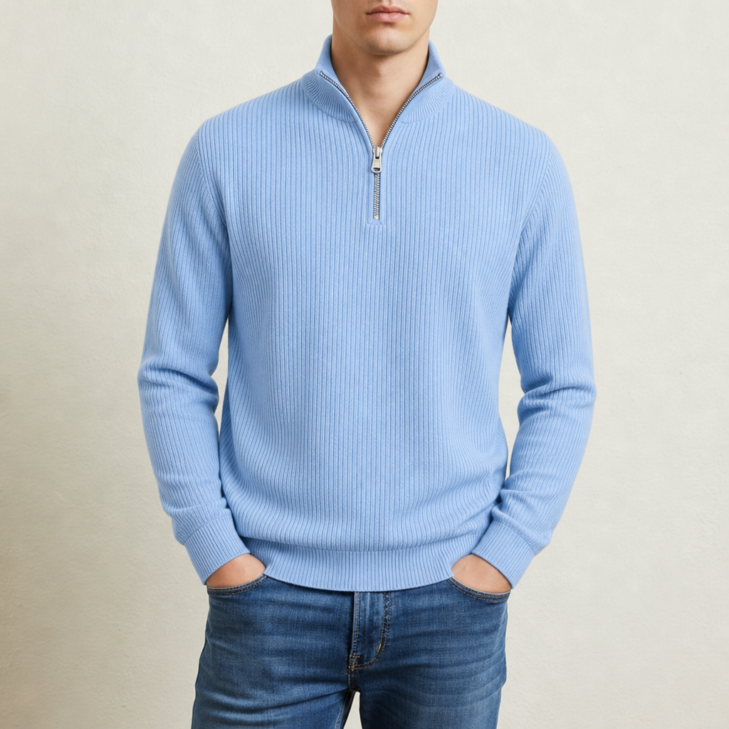 Limassol Ribbed Quarter-Zip Sweater in Baby blue