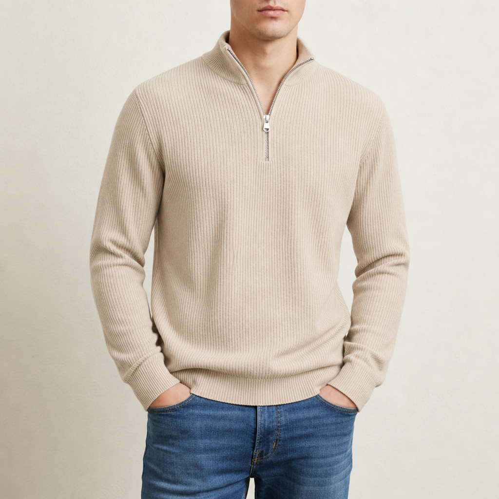 Limassol Ribbed Quarter-Zip Sweater in Cream