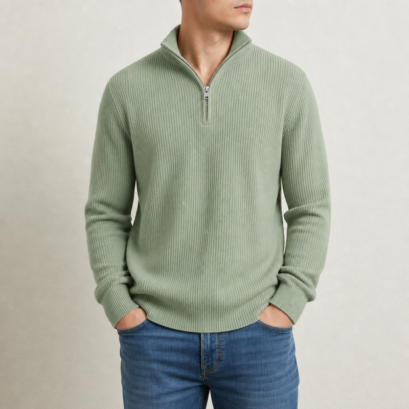 Limassol Ribbed Quarter-Zip Sweater in Mint