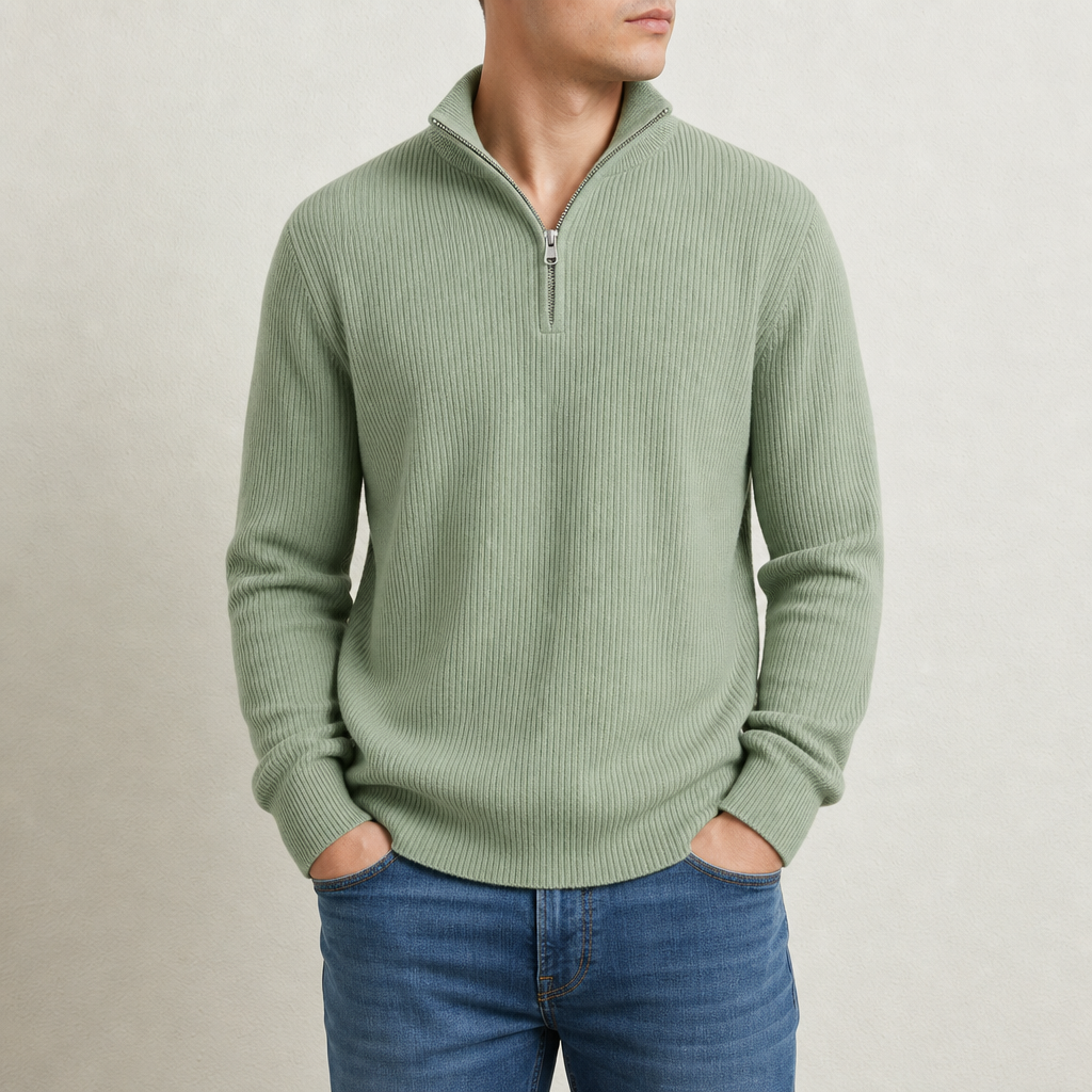 Limassol Ribbed Quarter-Zip Sweater in Mint