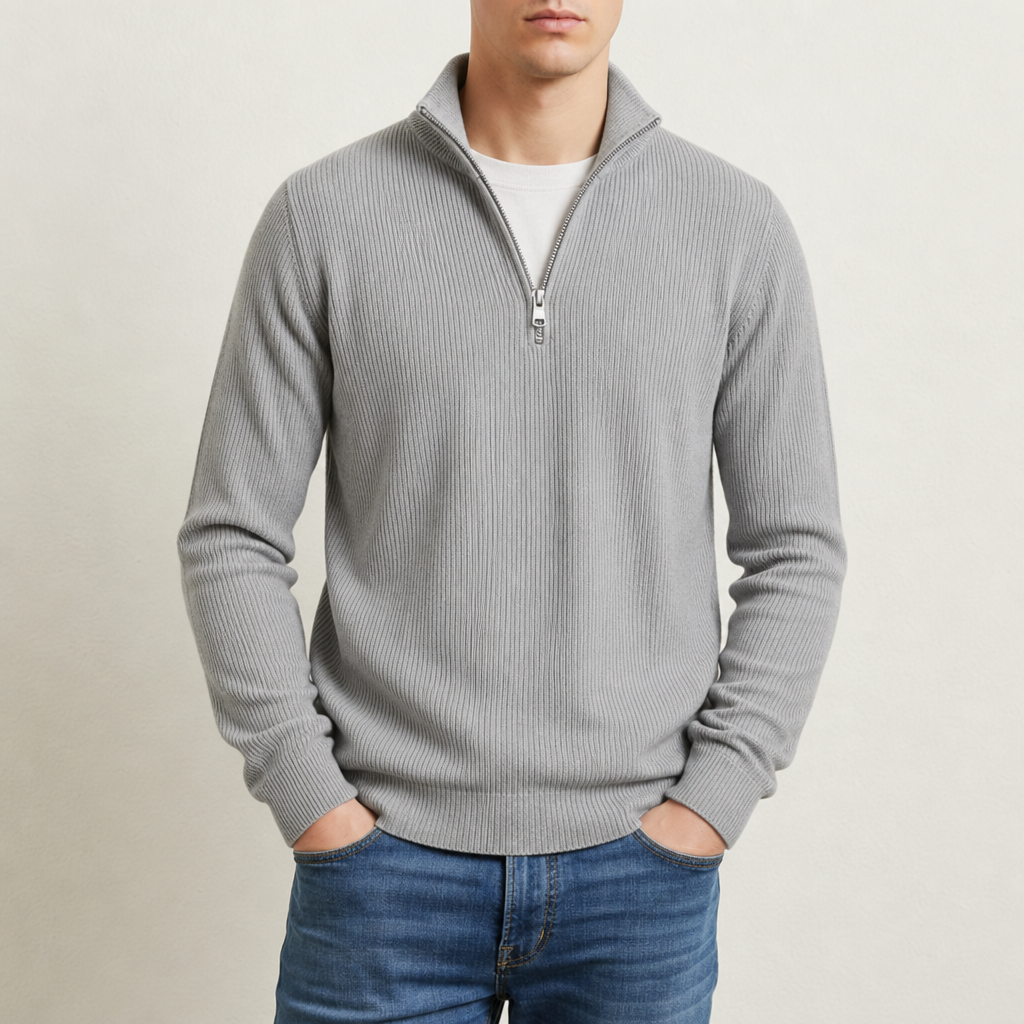 Limassol Ribbed Quarter-Zip Sweater in Grey