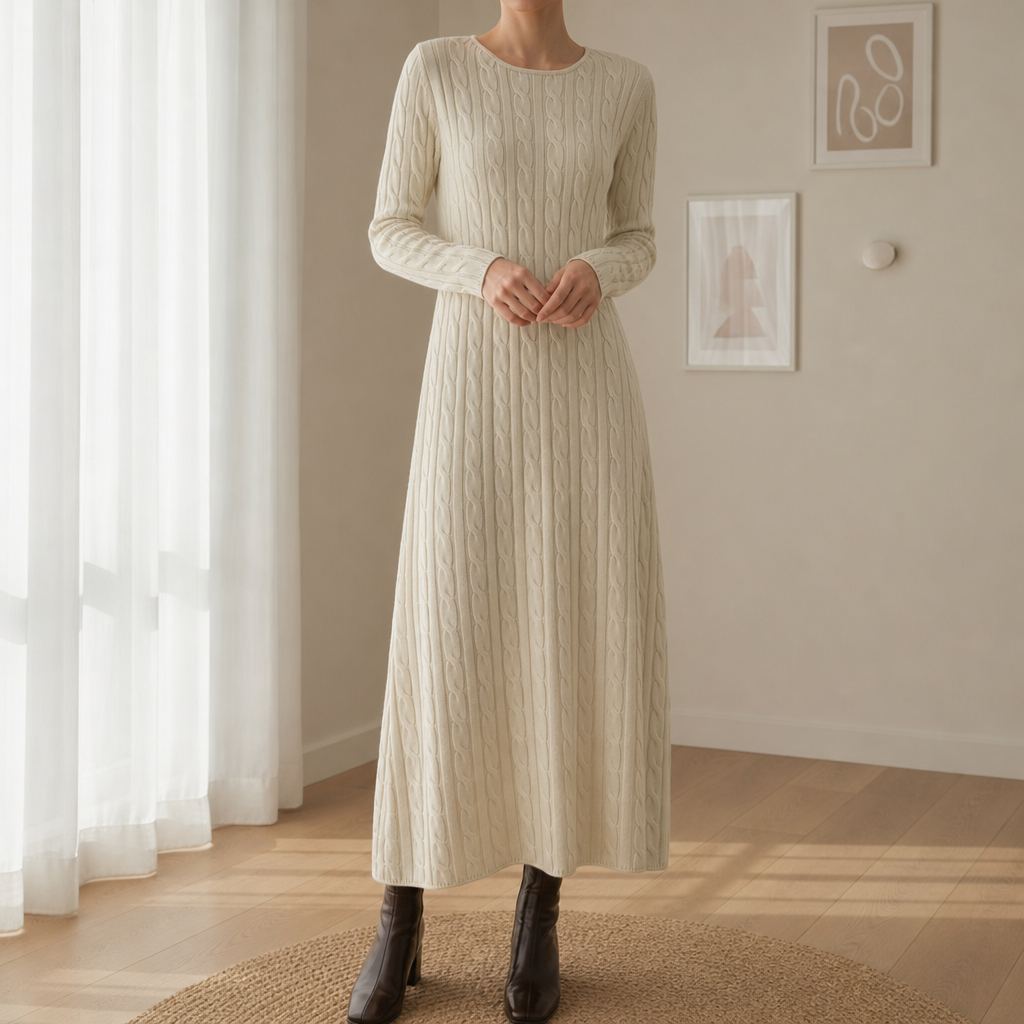 Lourmarin Cable-Knit Maxi Dress in Beige