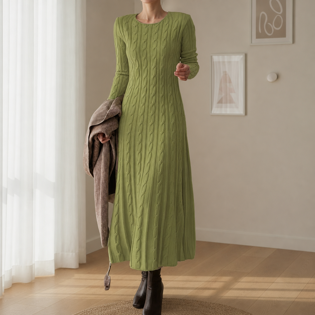 Lourmarin Cable-Knit Maxi Dress in Green