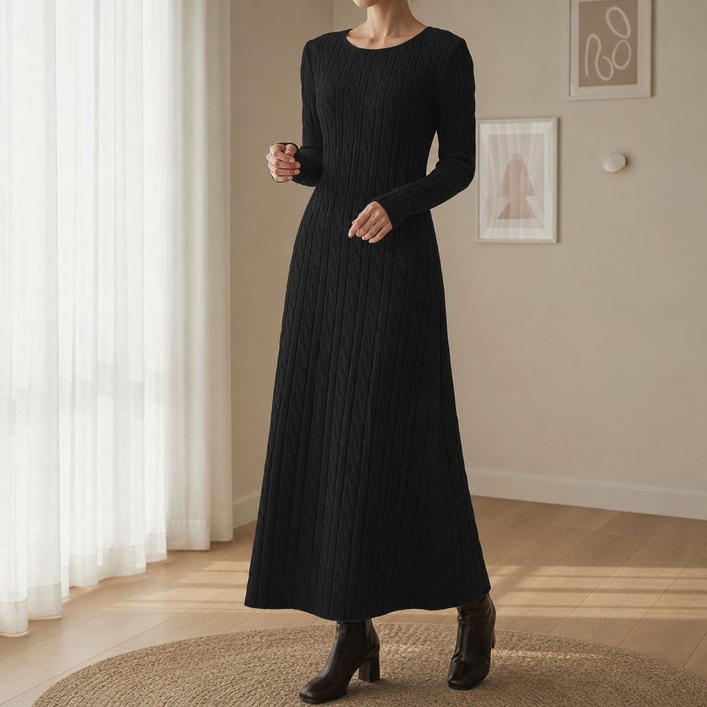 Lourmarin Cable-Knit Maxi Dress in Black