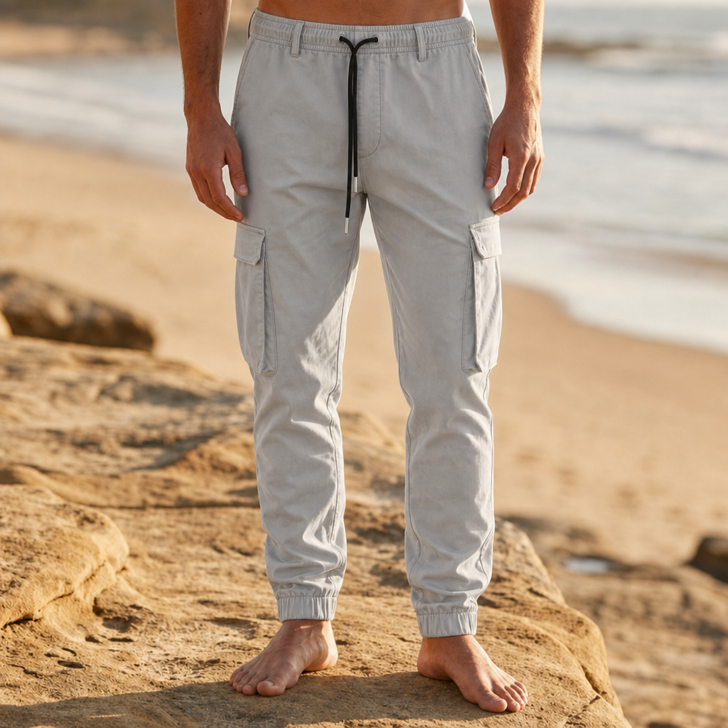Lucca Tapered Cargo Joggers in Light Gray