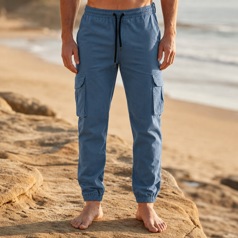 Lucca Tapered Cargo Joggers in Blue