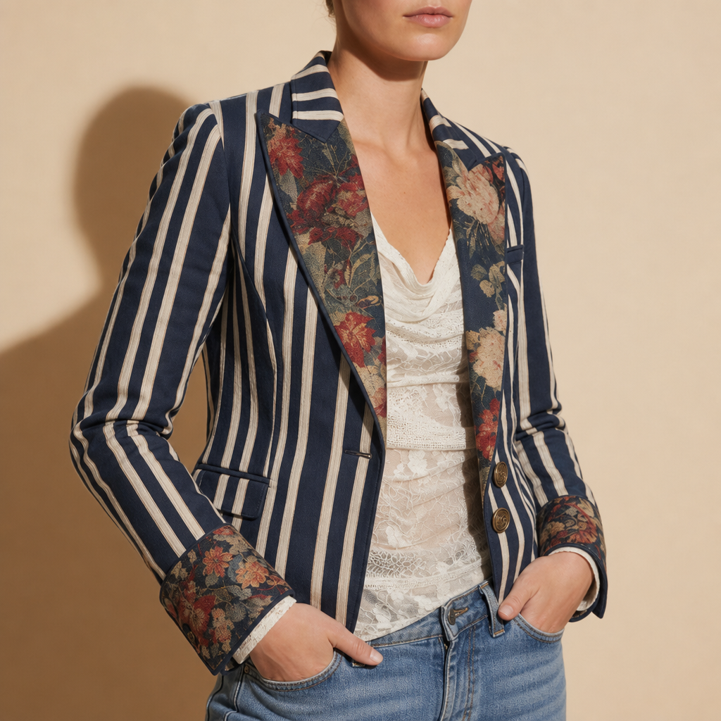 Makarska Mixed Print Blazer in Navy Blue