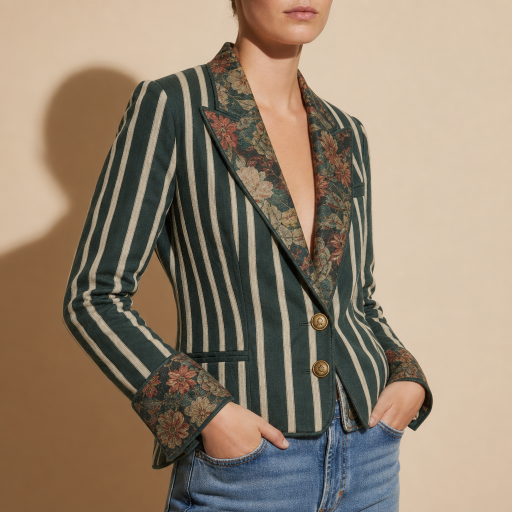 Makarska Mixed Print Blazer in Dark Green