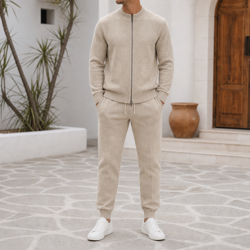 Matera Merino Wool Tracksuit Set in Beige